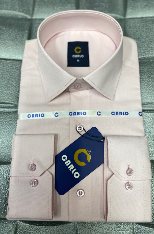 پیراهن مردانه آستین بلند تترون ساده صورتی کمرنگ همای من