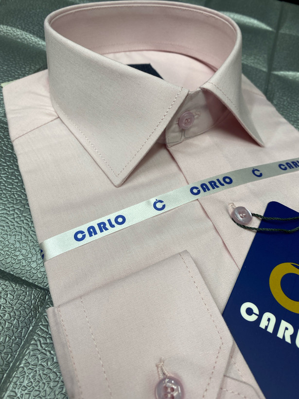 پیراهن مردانه آستین بلند تترون ساده صورتی کمرنگ homaymen