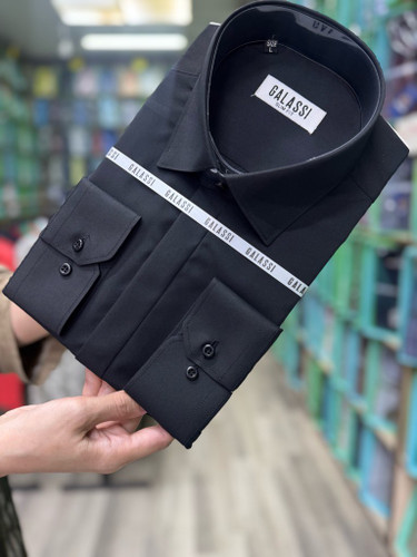 پیراهن مردانه آستین بلند پارچه دوشین مشکی اسلیم فیت Homaymen