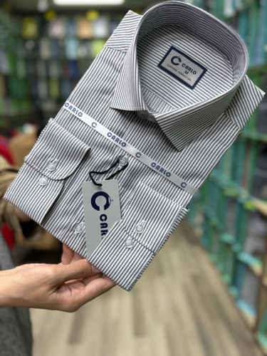 پیراهن مردانه آستین بلند راه راه پارچه نخی همای من