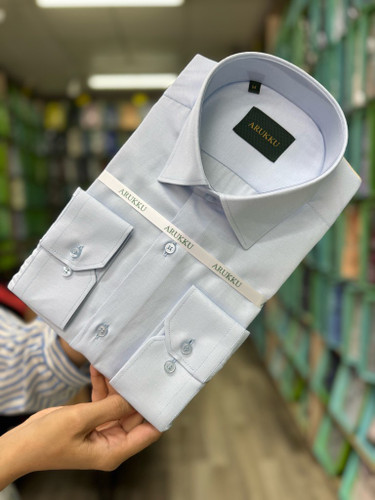 پیراهن مردانه فلورا نخی آستین بلند تک جیب آبی یخی همای من