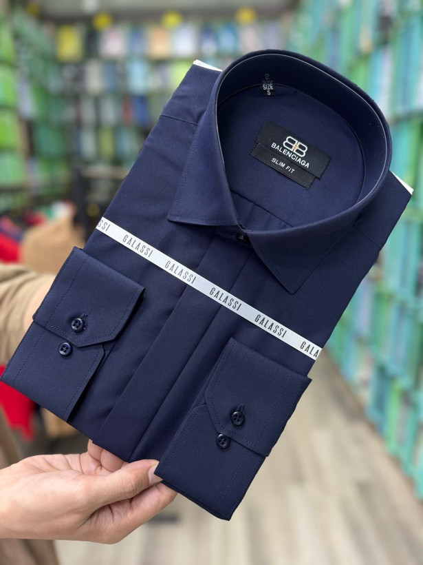 پیراهن کلاسیک اسلیم فیت دکمه مخفی پارچه دوشین همای