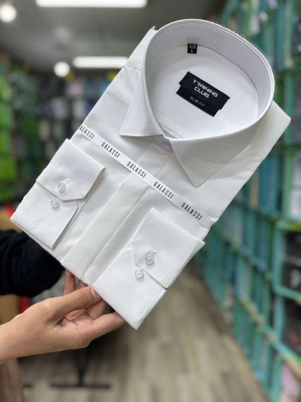 پیراهن کلاسیک اسلیم فیت دکمه مخفی پارچه دوشین همای