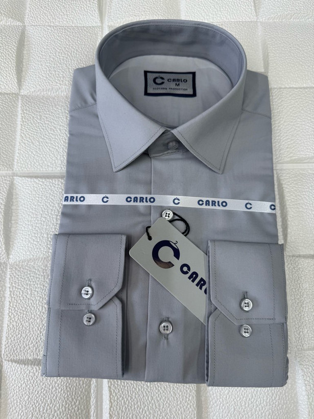 پیراهن مردانه تترون ساده طوسی روشن پارچه بروجرد Homaymen