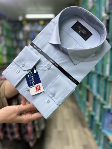 پیراهن مردانه تترون بروجرد آبی یخی آستین بلند تک جیب همای