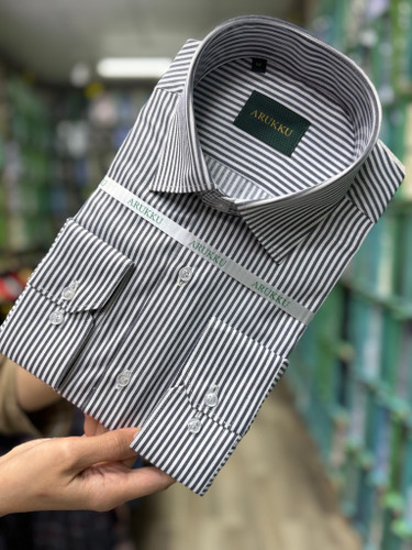 پیراهن مردانه آستین بلند کلاسیک راه راه قواره آزاد تک جیب homaymen