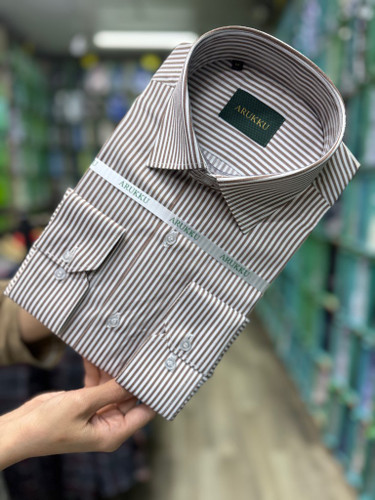 پیراهن مردانه آستین بلند کلاسیک راه راه قواره آزاد تک جیب homaymen