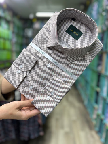 پیراهن مردانه آستین بلند کلاسیک راه راه قواره آزاد تک جیب homaymen