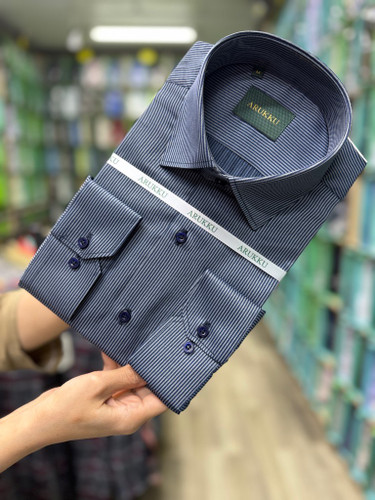 پیراهن مردانه آستین بلند کلاسیک راه راه همای من