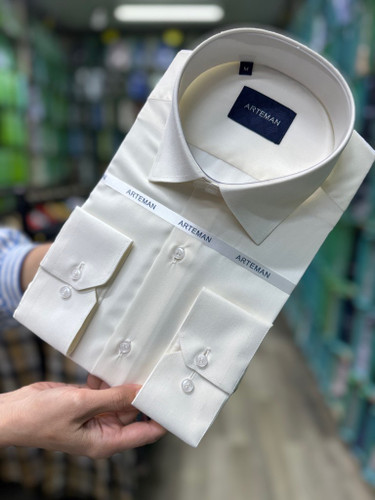 پیراهن مردانه آستین بلند تترون ساده نباتی روشن homaymen