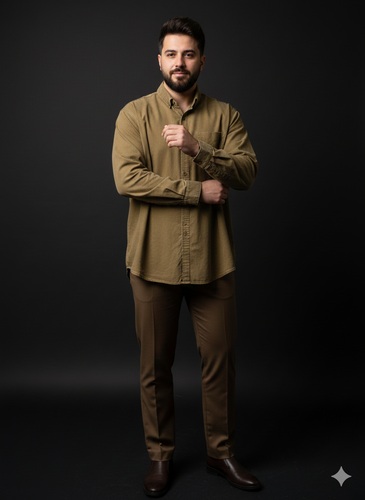 پیراهن کتان کش سنگ شور آستین بلند تک جیب قواره سوپر سایز همای