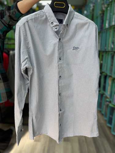 پیراهن راه راه آستین بلند بدون جیب گلدوزی قواره فیت همای