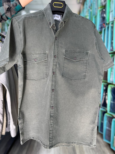 پیراهن کتان کش سنگ شور آستین کوتاه دو جیب قواره آزاد همای