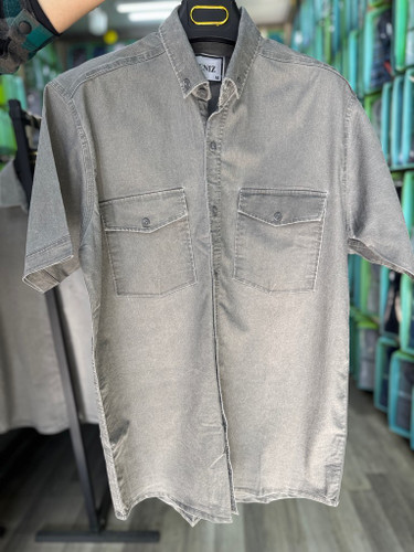 پیراهن کتان کش سنگ شور آستین کوتاه دو جیب قواره آزاد همای