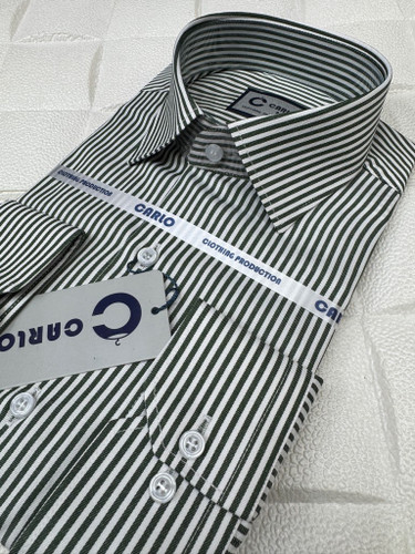 پیراهن مردانه آستین بلند راه راه سبز قواره آزاد تک جیب همای