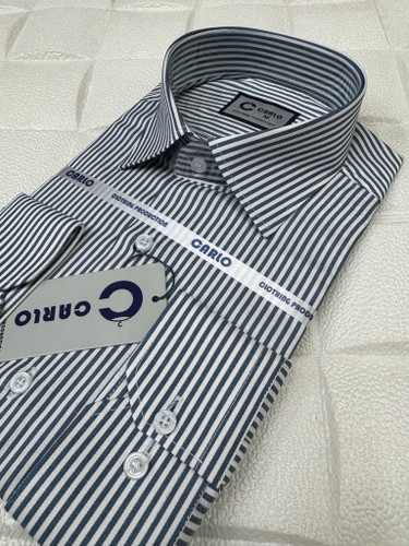 پیراهن مردانه آستین بلند راه راه خاکستری قواره آزاد تک جیب همای