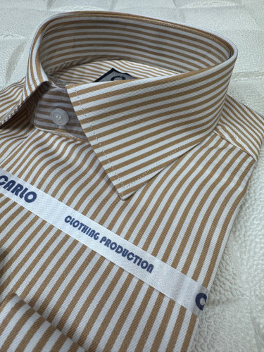 پیراهن مردانه آستین بلند راه راه کرم قواره آزاد تک جیب همای