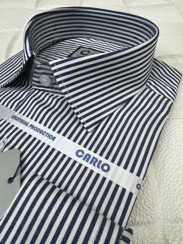 پیراهن مردانه آستین بلند راه راه سورمه ای قواره آزاد تک جیب همای