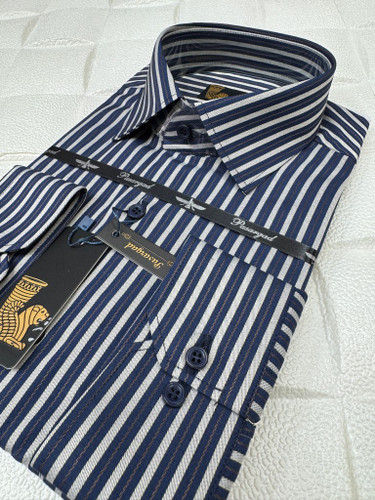 پیراهن مردانه آستین بلند راه راه قواره آزاد تک جیب همای