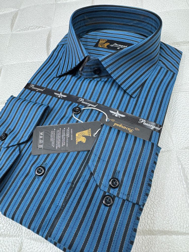 پیراهن مردانه آستین بلند راه راه قواره آزاد تک جیب همای