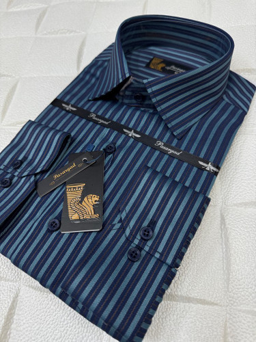 پیراهن مردانه آستین بلند راه راه قواره آزاد تک جیب همای