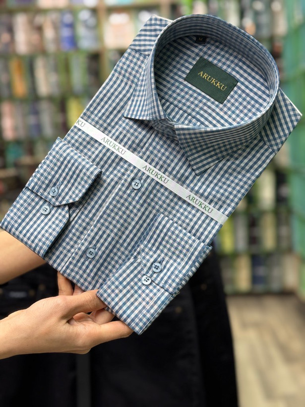 پیراهن مردانه چارخونه نخی آستین بلند تک جیب قواره آزاد همای