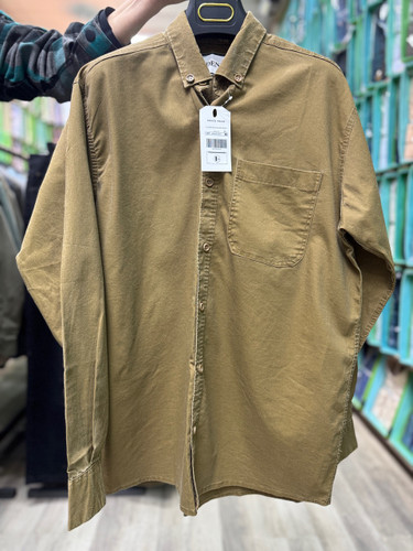 پیراهن کتان برداشت سنگ شور کش آستین بلند تک جیب شتری قواره آزاد همای