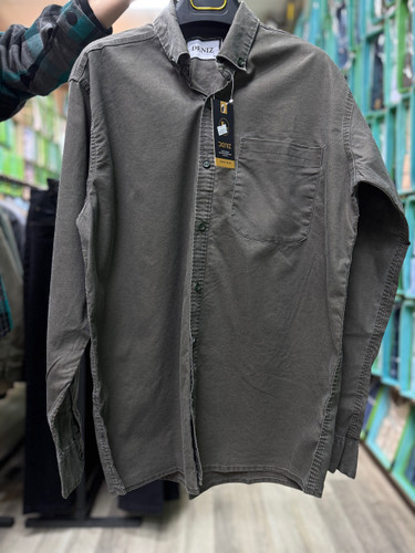 پیراهن کتان برداشت سنگ شور کش آستین بلند تک جیب سبز تیره قواره آزاد همای